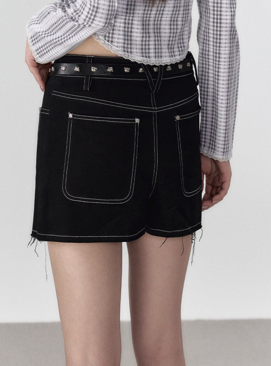 A-line short denim skirt