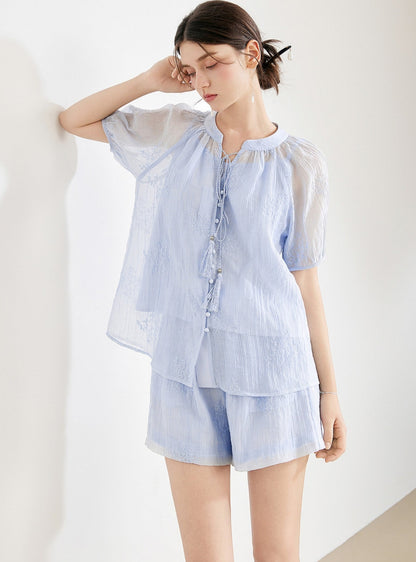 Chinesisches Top und Weste Shorts Set