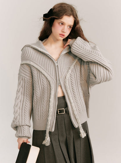 Knitted Lapel Zipper Cardigan Coat