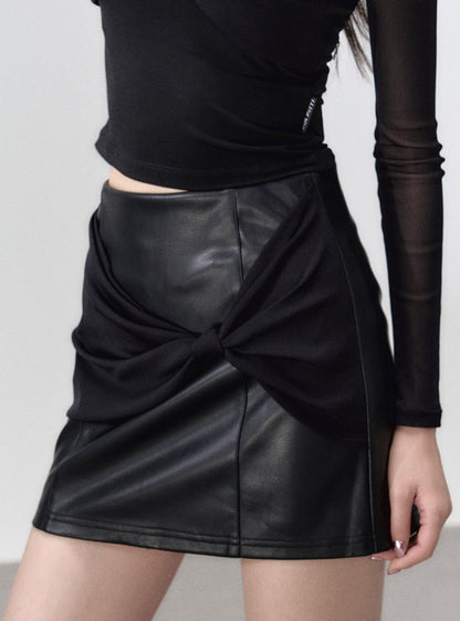 Bow top black skirt two-piece set