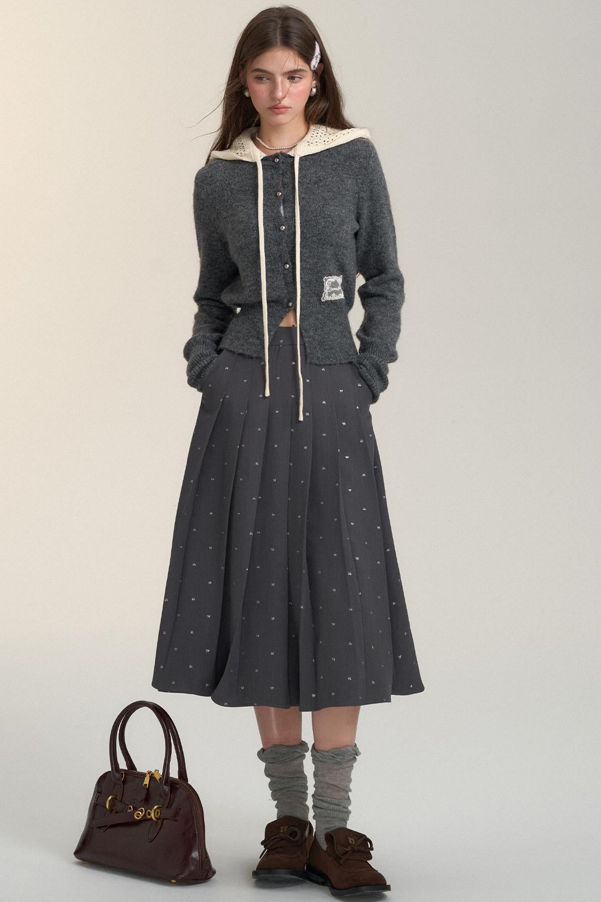 Cut-Out Hooded Knit Cardigan