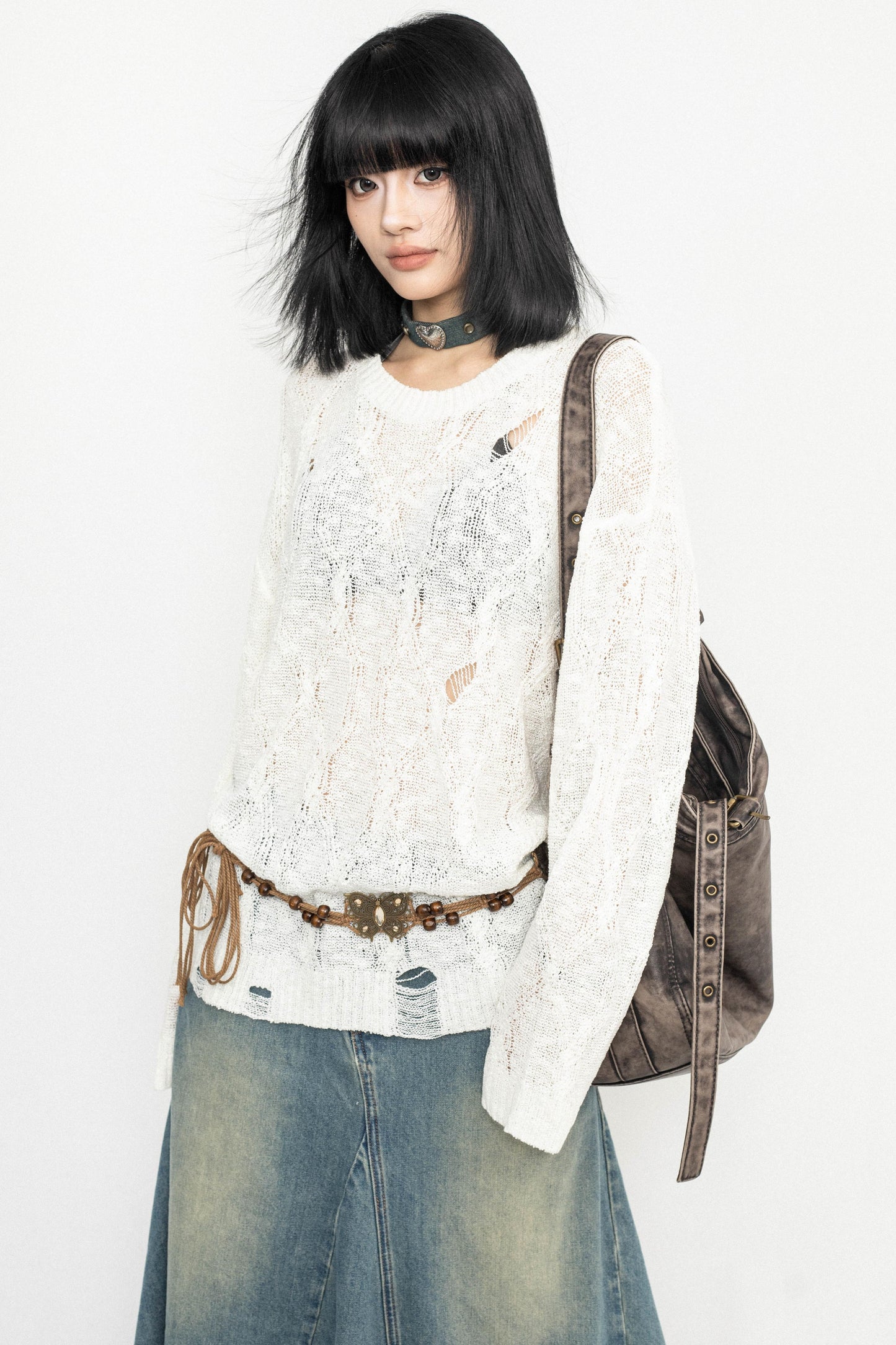 Long Sleeve Mesh Knit Top