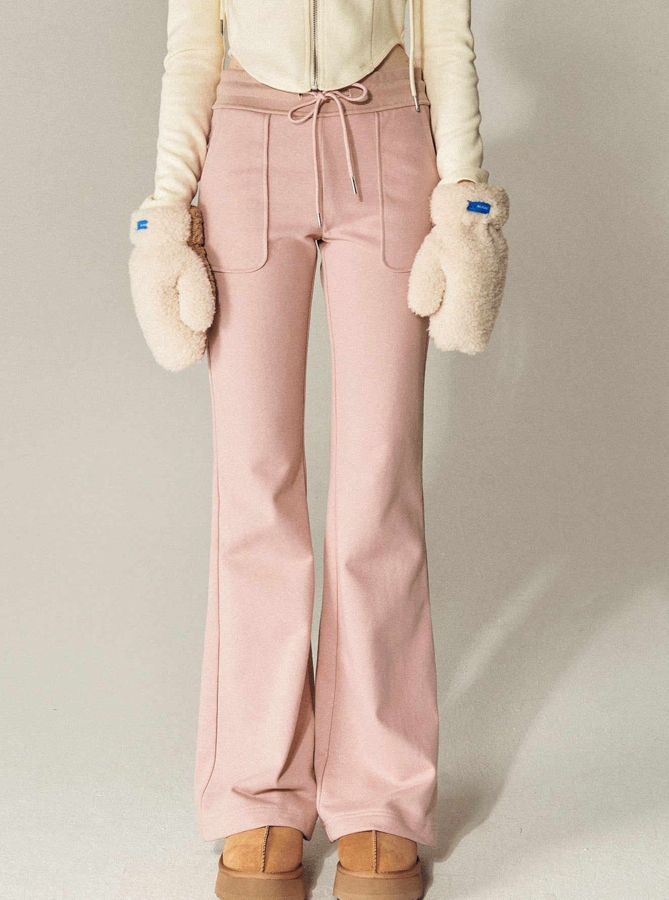 high waist drawstring stretch mopping flared pants
