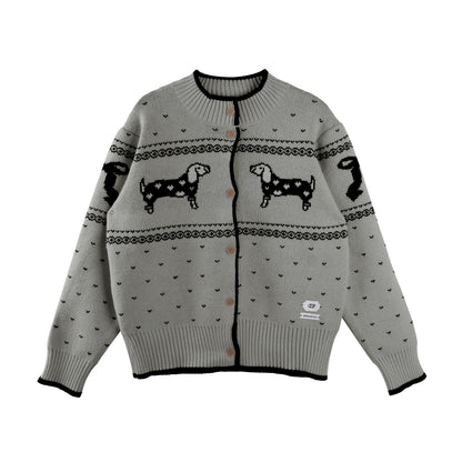 Nordic Retro Puppy Jacquard Knit Sweater