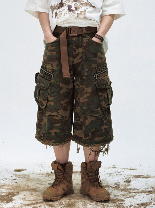 Green Cargo Cropped Shorts Pants