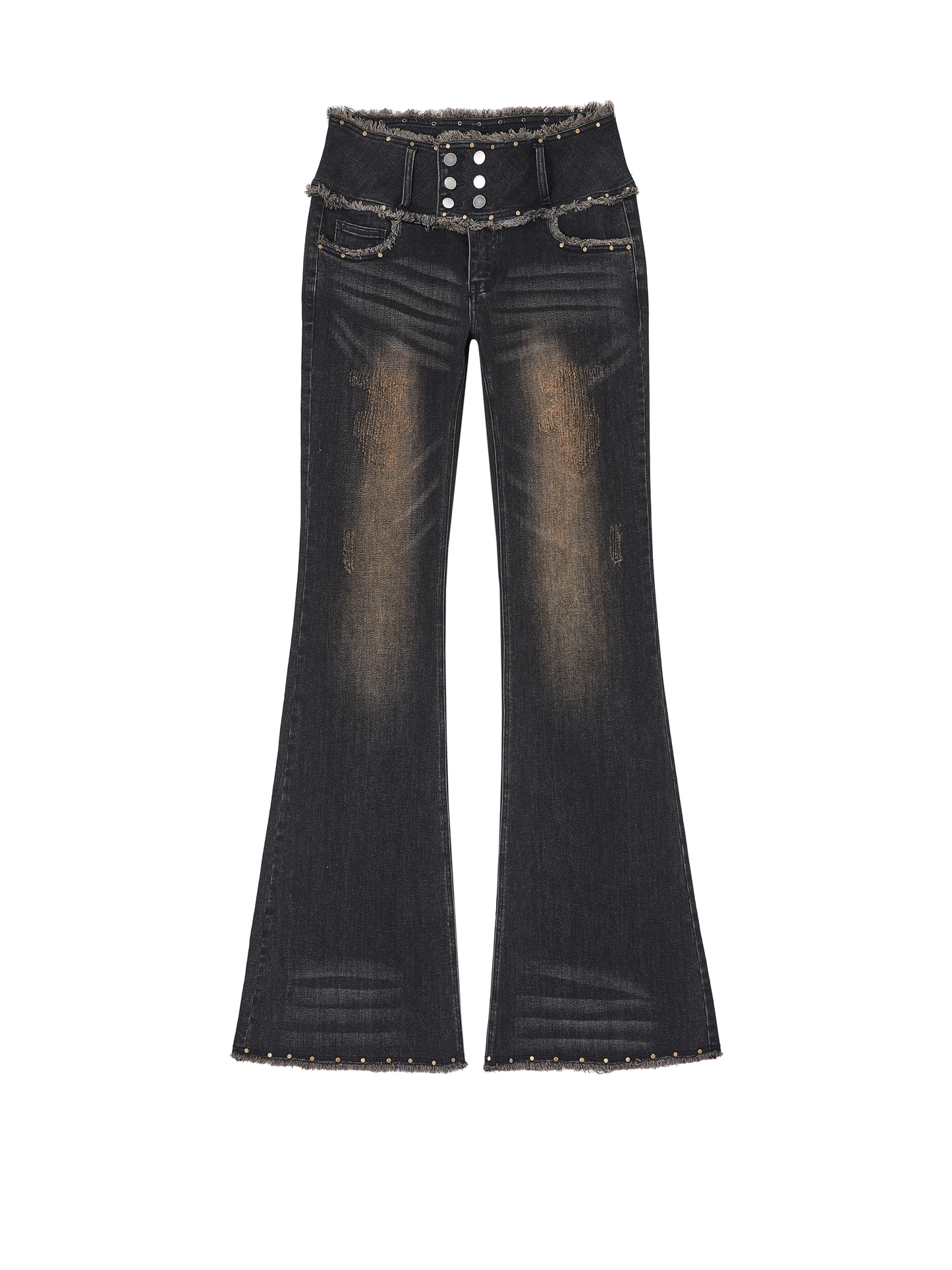 Vintage Distressed Denim Flared Pants