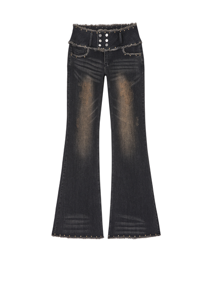 Vintage Distressed Denim Flared Pants