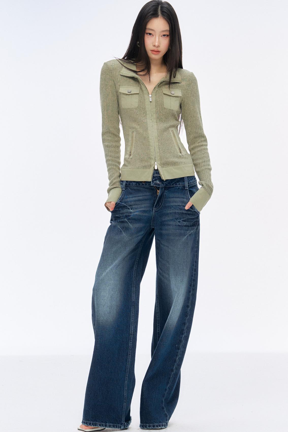 Fitted Design Patchwork Knit Cardigan