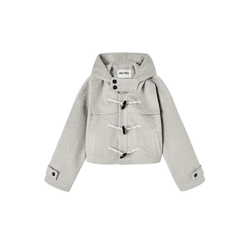 College Horn Button Cropped Coat