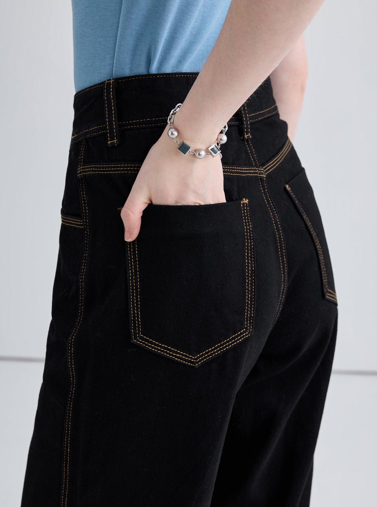 Mid-high waist straight wide-leg pants