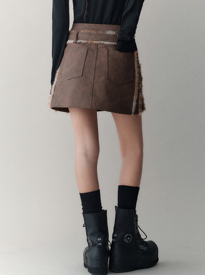 Retro panelled leather A-line skirt