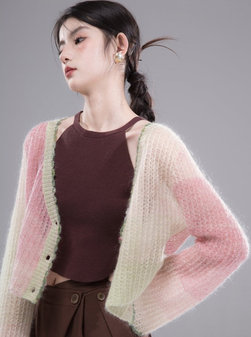 Gentle texture mohair cardigan tops