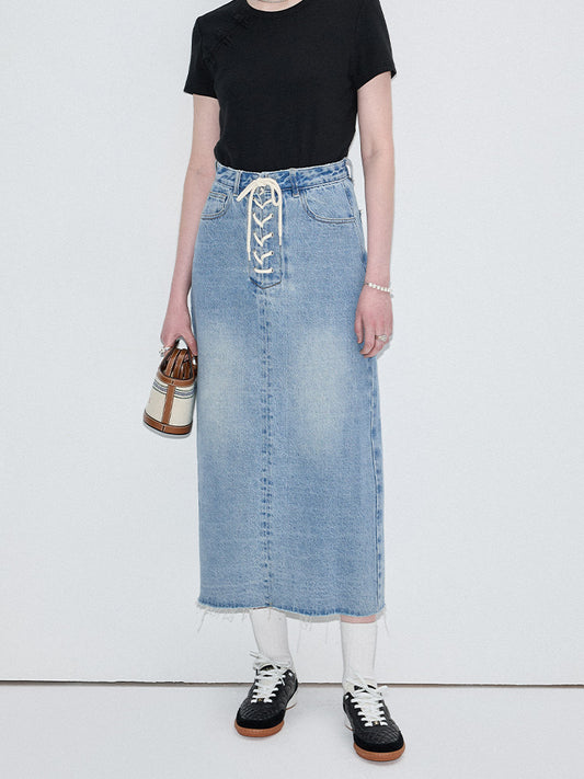 Retro Strappy Denim Skirt