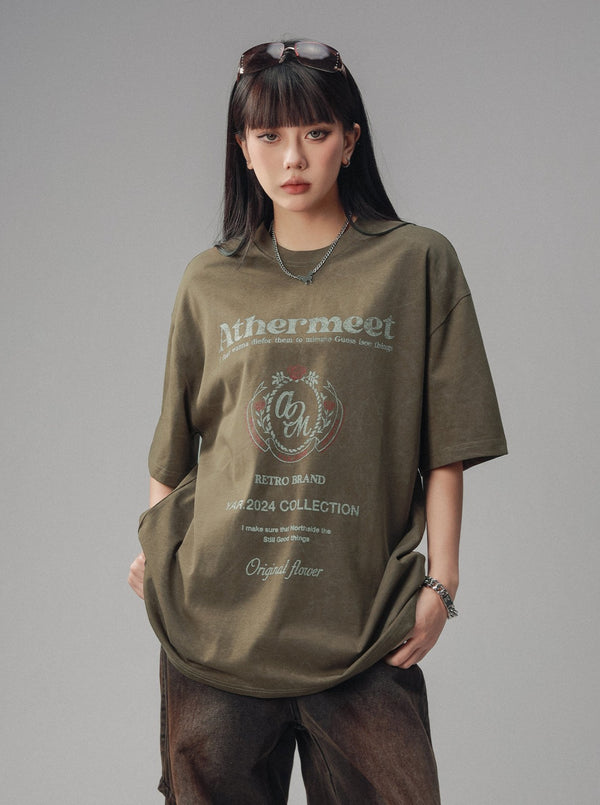 American Vintage Flower Badge Washed Top