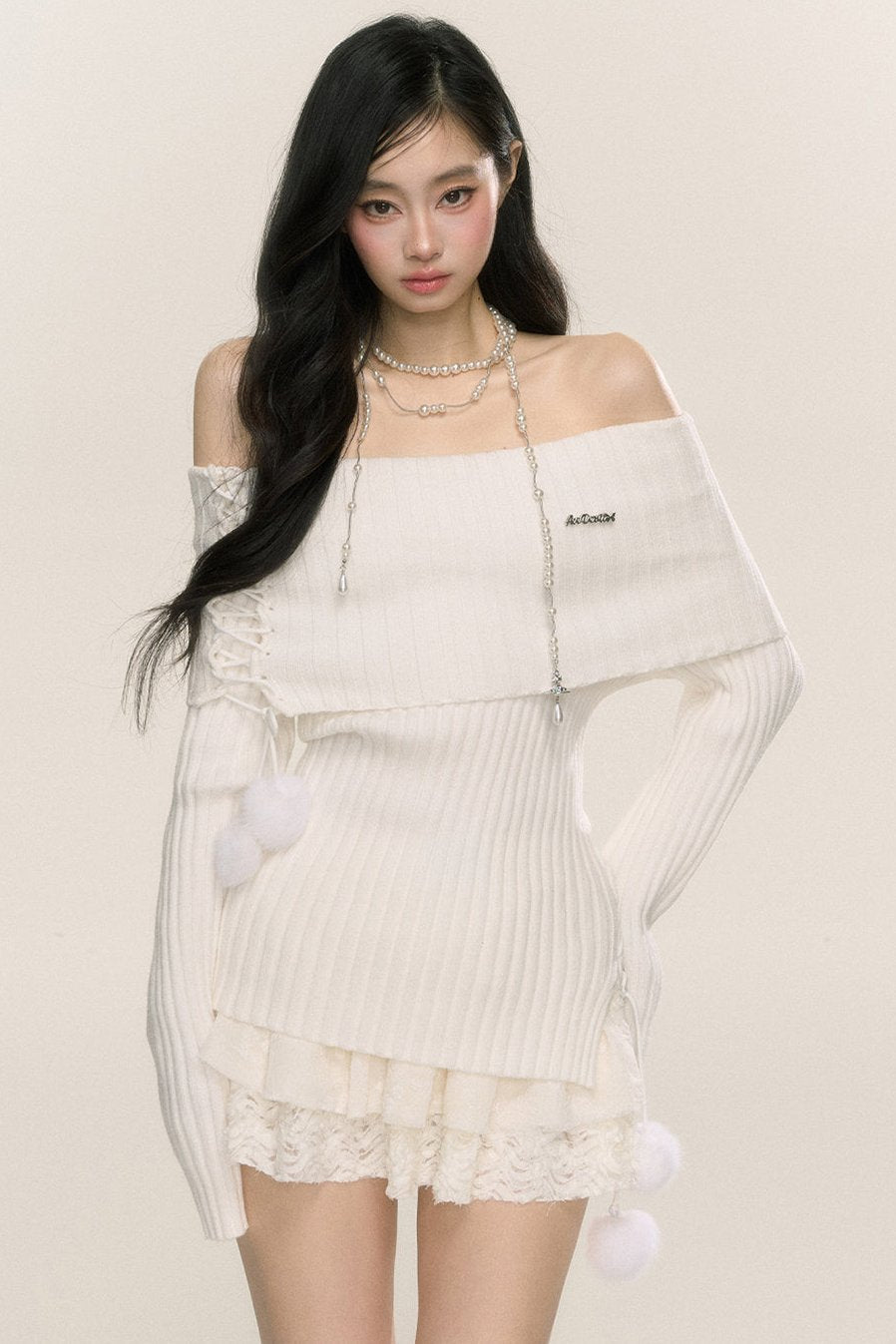 Less eye [September 26th 20 o'clock sale] less eye moonlight muse one-shoulder long-sleeved sweater women's early autumn