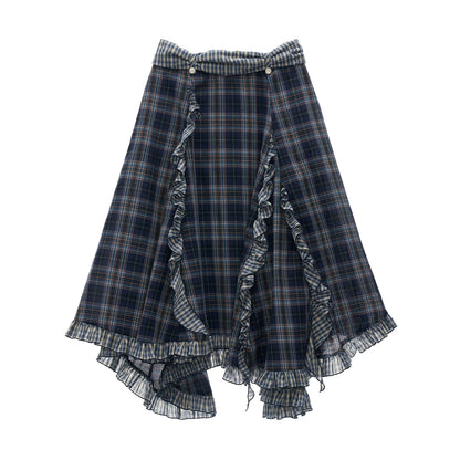 Spliced Plaid Long Skirt