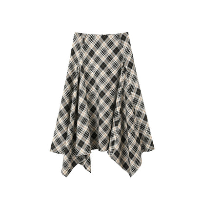 Plaid Asymmetrical A-Line Skirt