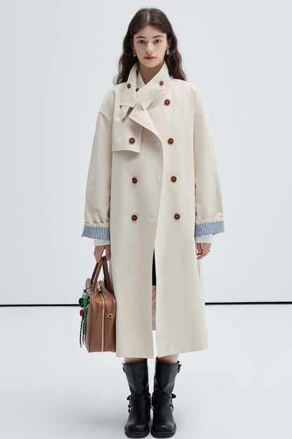 [lyocell + cotton] VEGA CHANG TRENCH COAT WOMEN'S MIDI LENGTH FALL 2024 STAND COLLAR COMMUTER JACKET