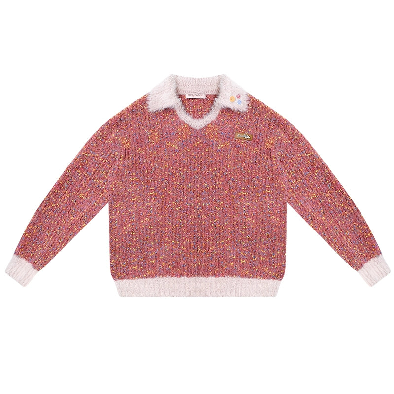 Retro Pink Fuzzy Polo Neck Top