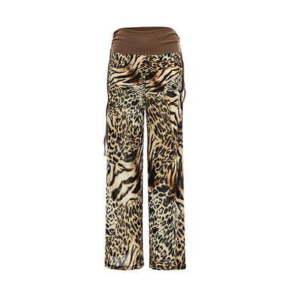 Leopard Chiffon Wide-Leg Pants