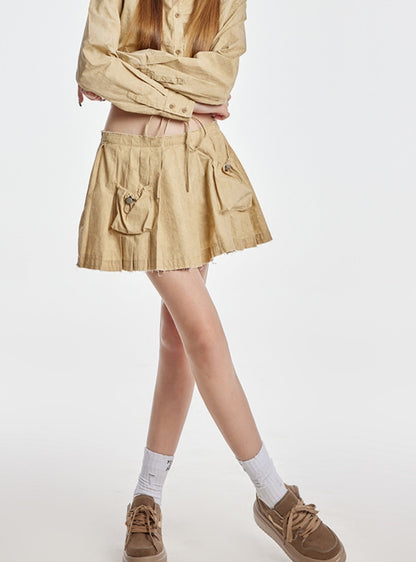 Versatile Loose Khaki Pleated Skirt