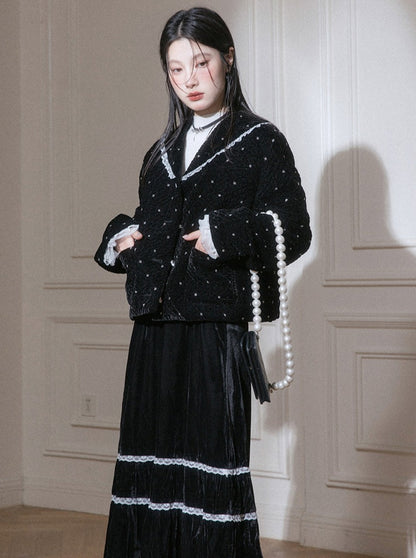 Stars Velvet Jacket And Skirt Set