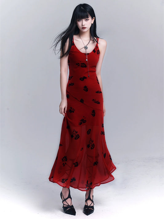 Ghost Girl's original schönes und einzigartiges rotes Slip-Kleid, Frauen Nische nicht Kollision Konzert tragen