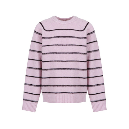 Wool Blend Striped Knit Pullover Sweater
