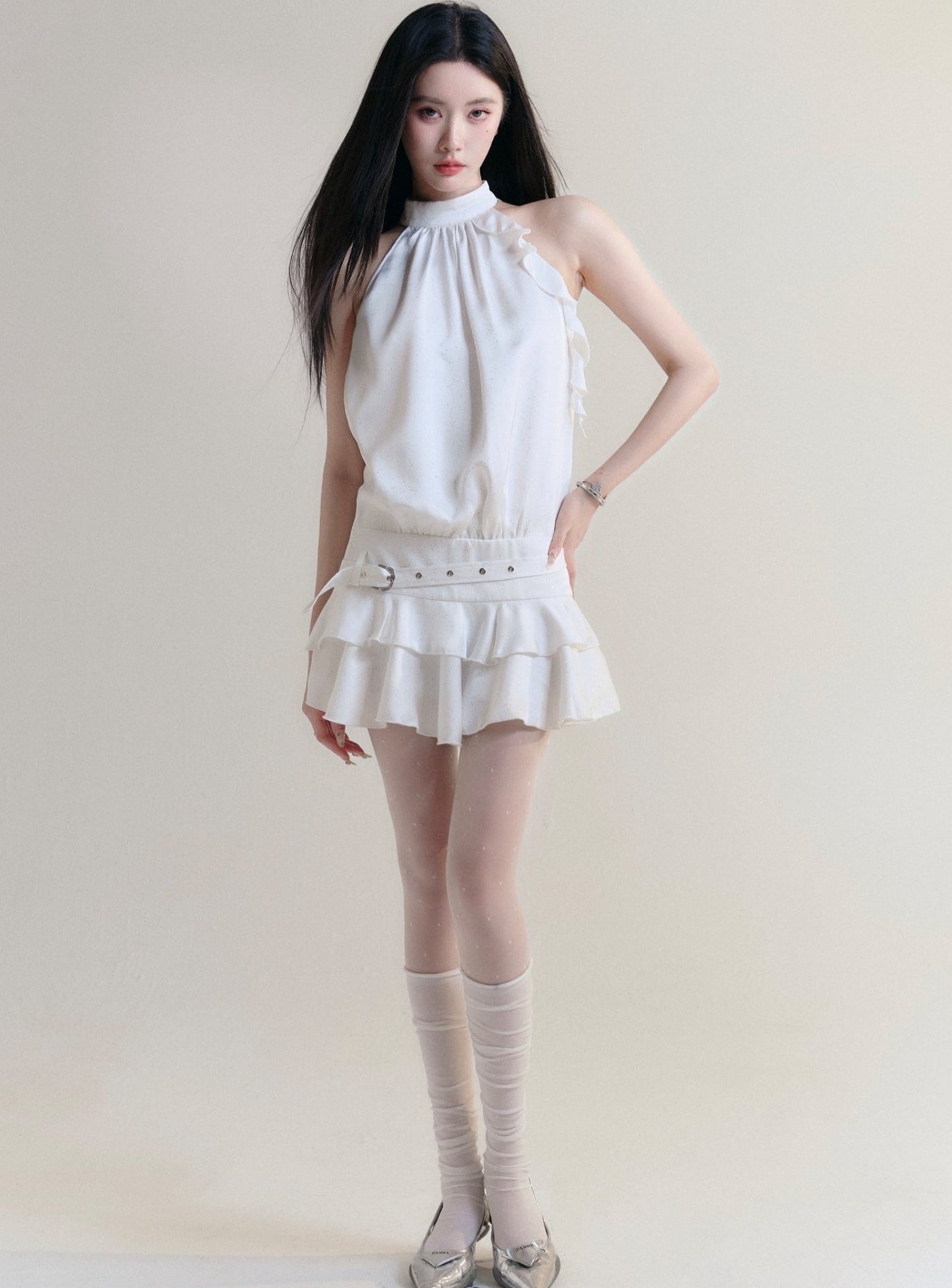 [SNH48 same style] fragile store - moonlight gravel hochwertiges satin off-the-shoulder halterneck slim dress