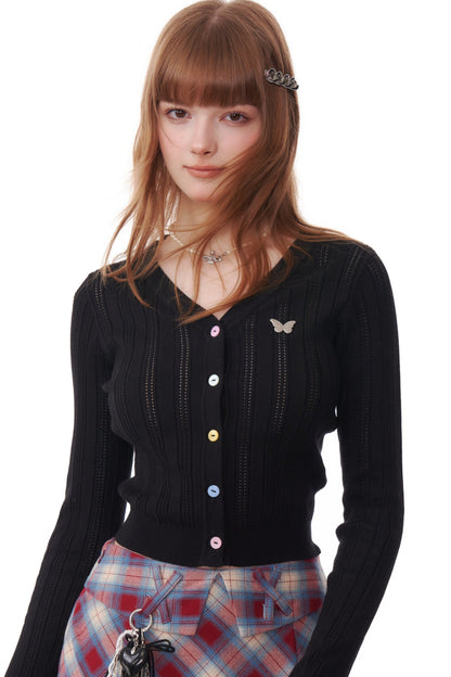 zizifei Herbst und Winter neue amerikanische Retro abgeschnitten Top slim fit dünn V-Ausschnitt Langarm Strickjacke gestrickt T-Shirt Frauen