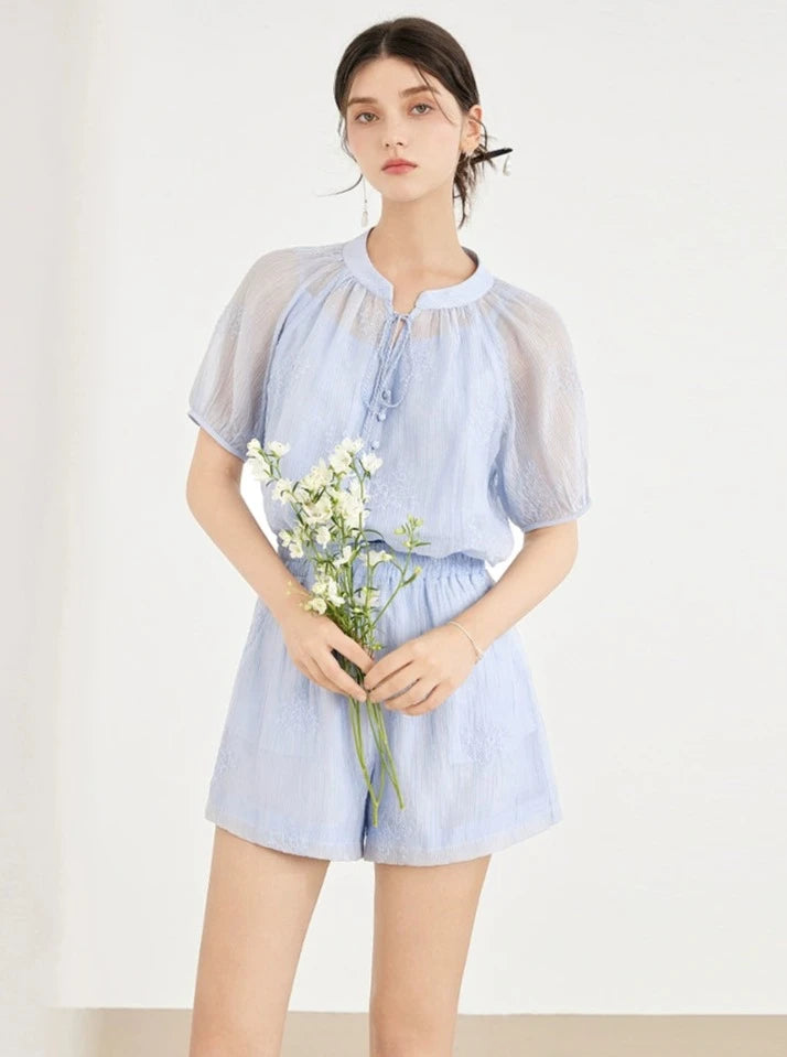 Chinese Top And Vest Shorts Set