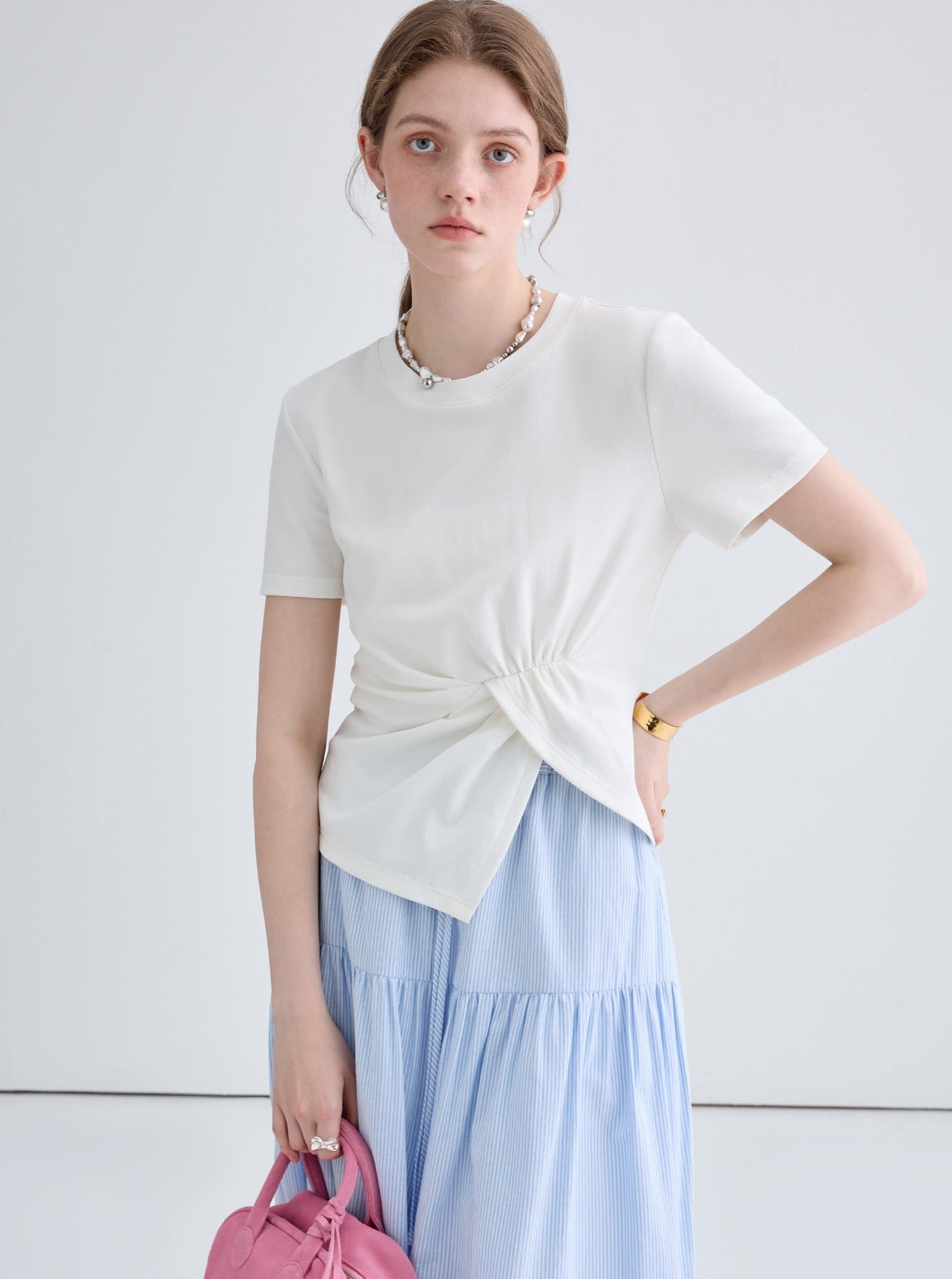 Short Sleeve Irregular Pleated Top