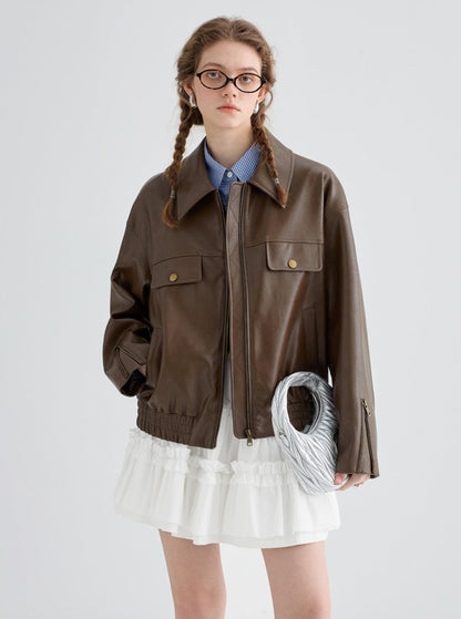 Retro temperament leather jacket