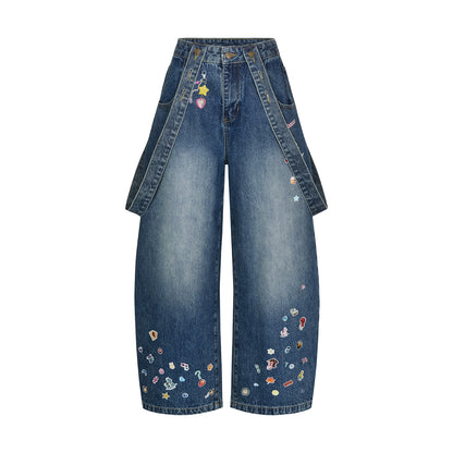 Vintage Loose Denim Bib Pants