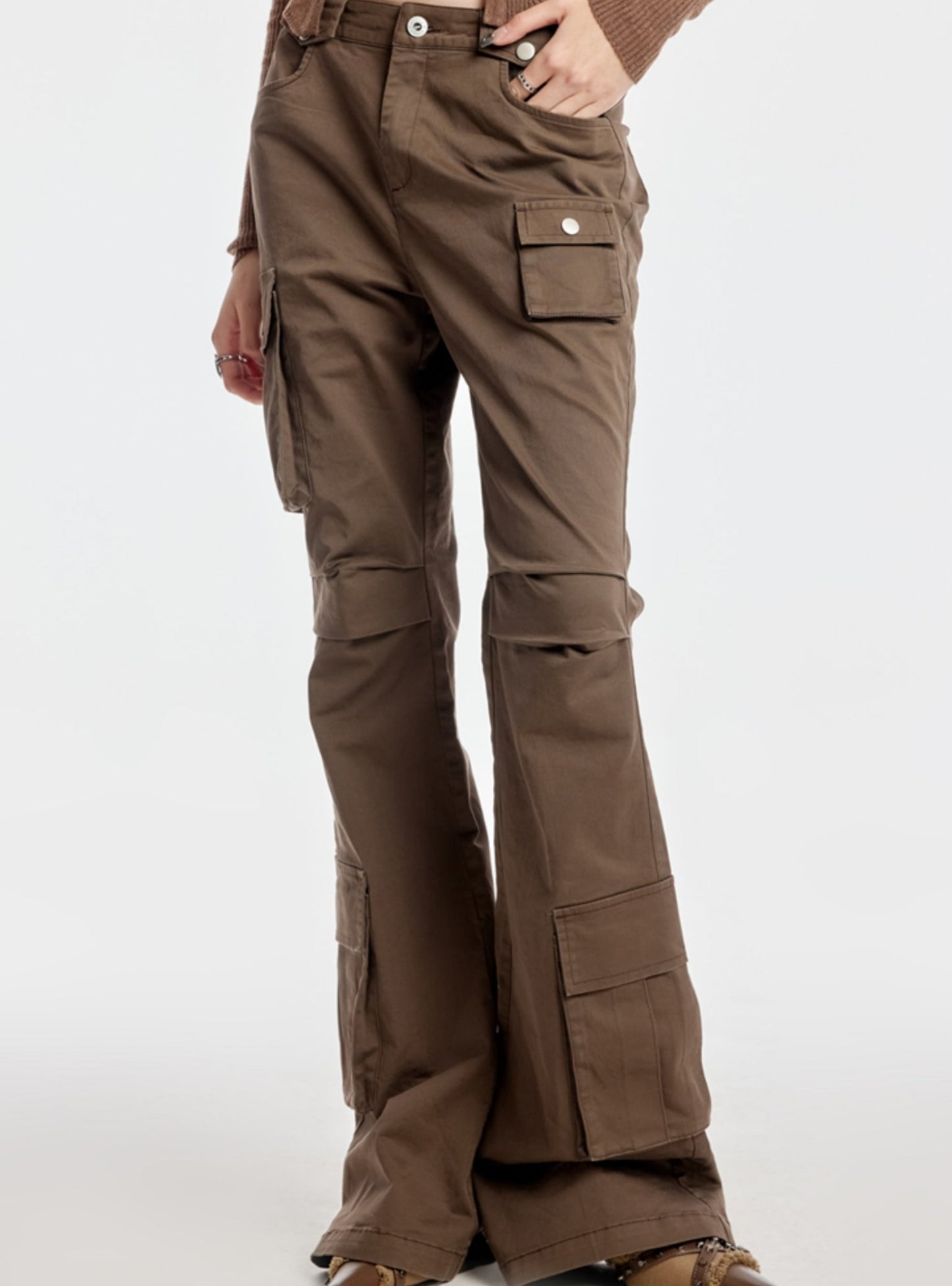 Mid Rise Brown Pleated Pants