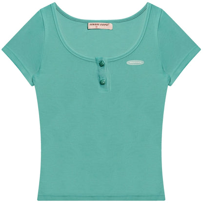 Solid Color U-Neck T-Shirt