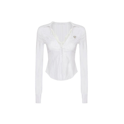Lace Patchwork Striped Shirt