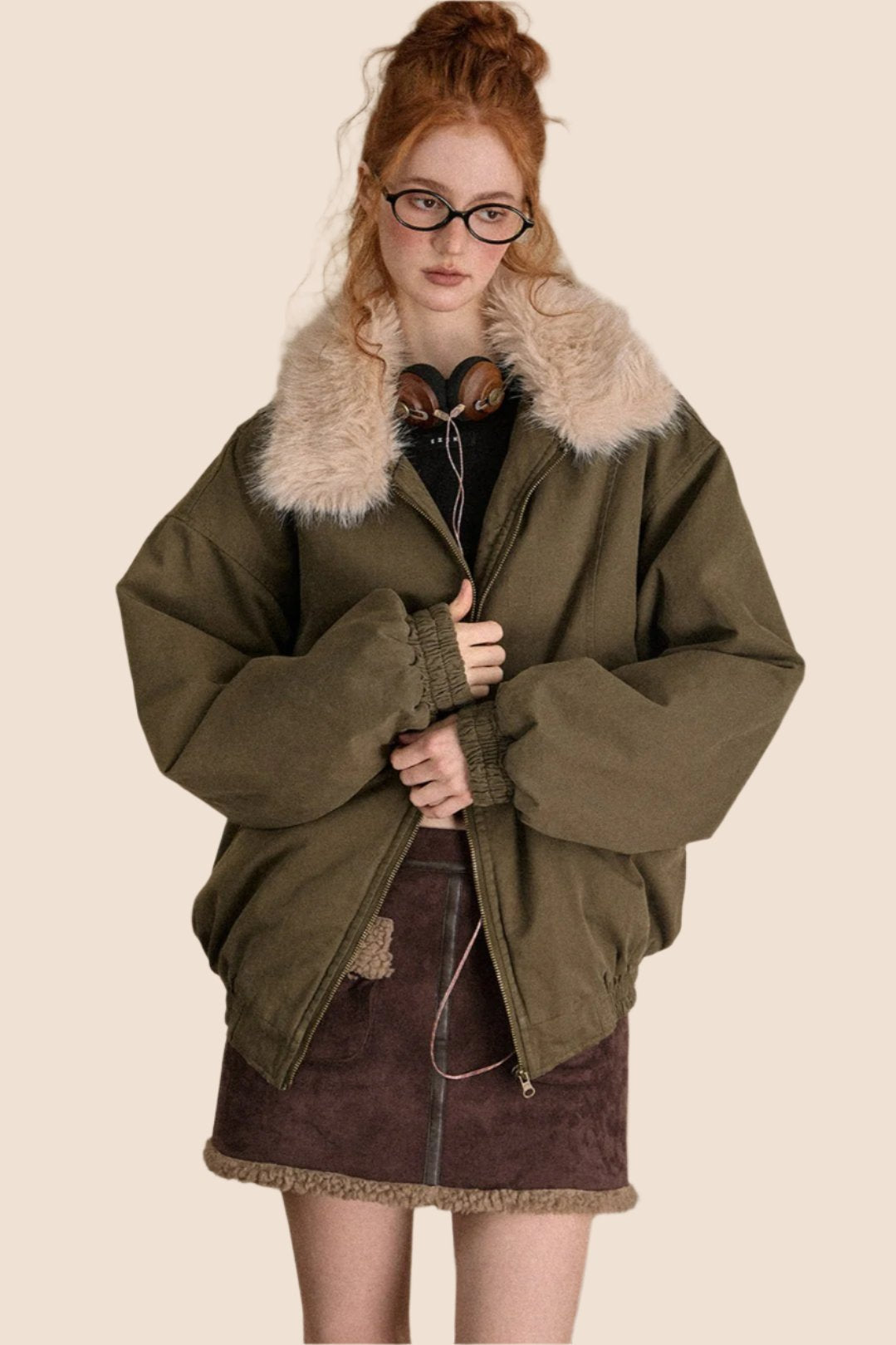 EZEK American Vintage Wolle Führen Grün Bomberjacke Frauen Pre-Fall neue lose Cargo Baseball Jersey Jacke