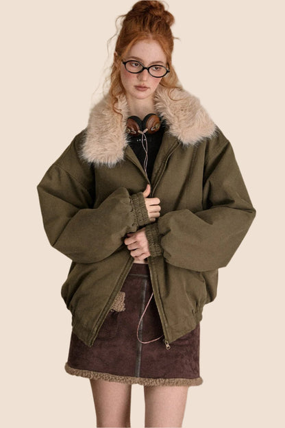 EZEK American Vintage Wolle Führen Grün Bomberjacke Frauen Pre-Fall neue lose Cargo Baseball Jersey Jacke