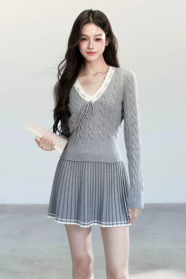Warm Poetry Retro Waist Sweater Skirt Set-Up