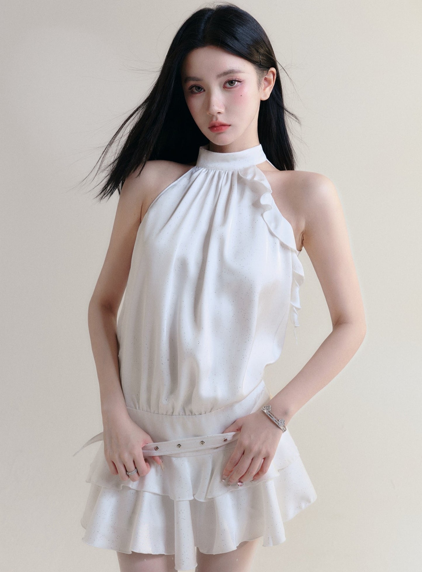 [SNH48 same style] fragile store - moonlight gravel hochwertiges satin off-the-shoulder halterneck slim dress