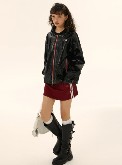 Hooded Short Leather Jacket