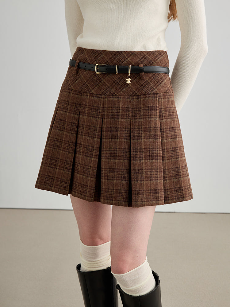 Tweed Pleated A-Line Skirt