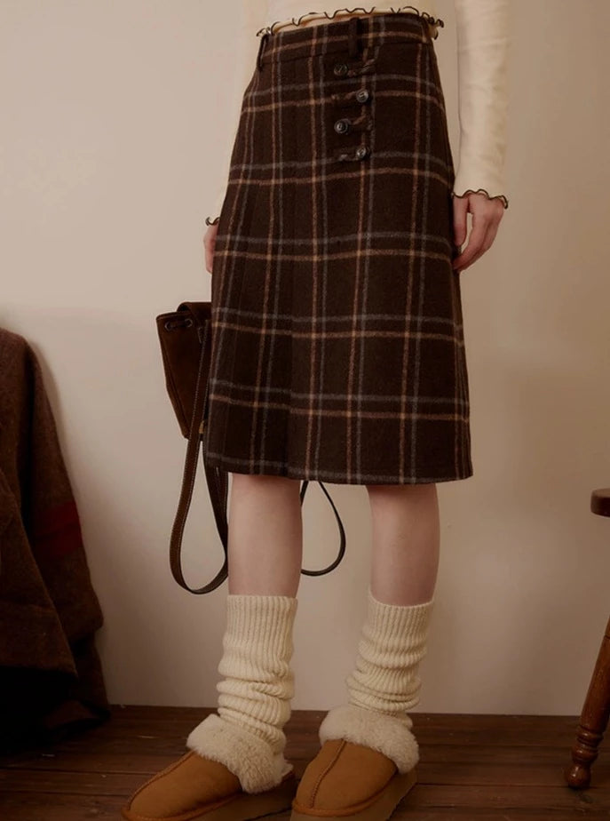 Plaid A-line Midi Skirt