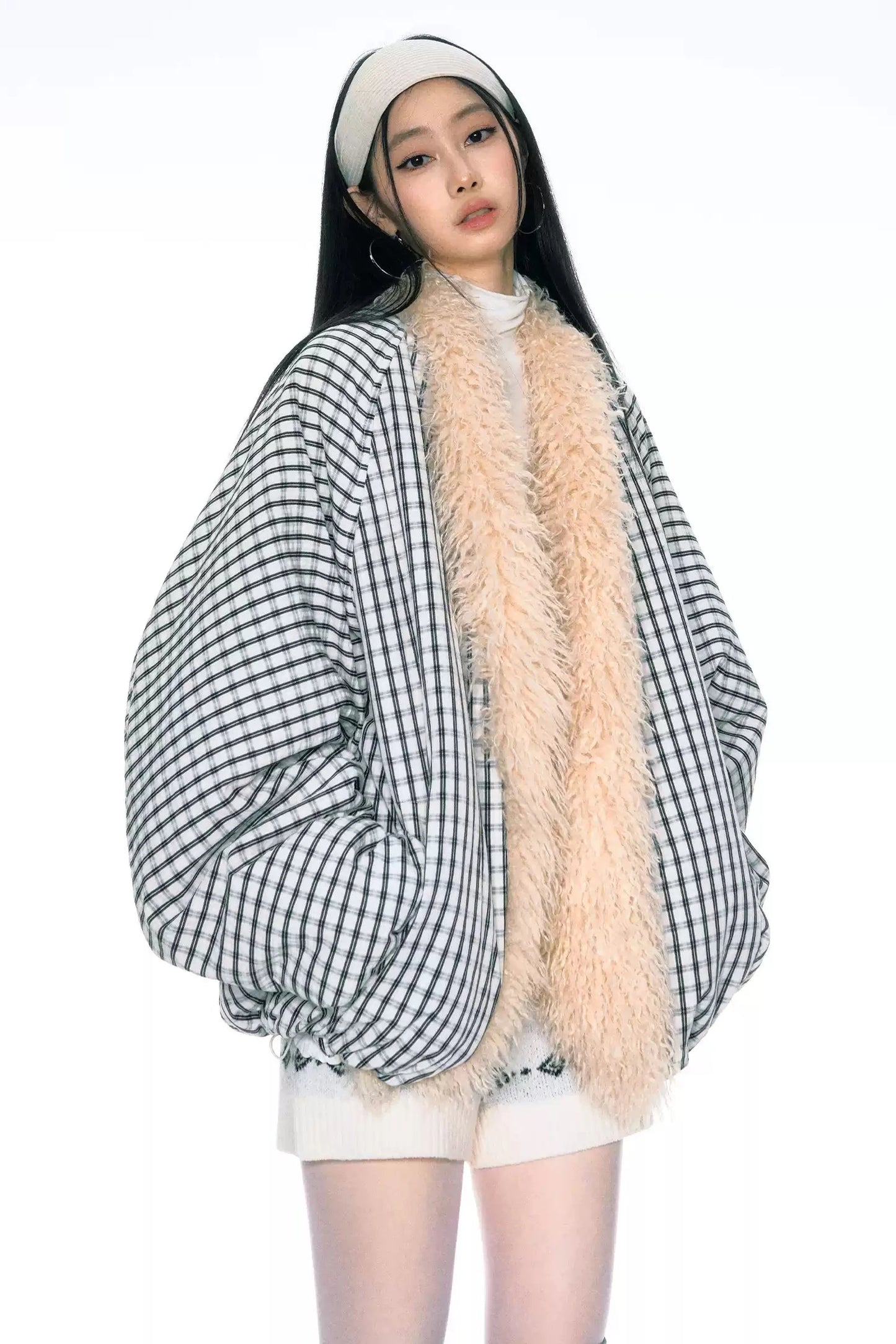 Plaid Eco-Friendly Fur Padded Jacket