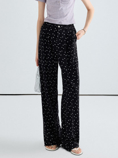 Polka Dot Straight-Leg Trousers