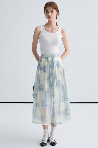 Blend Flowing Light Skirt With Blue Shirt Set-Up