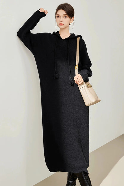 Knitted Hooded Lazy Style Sweater Dress