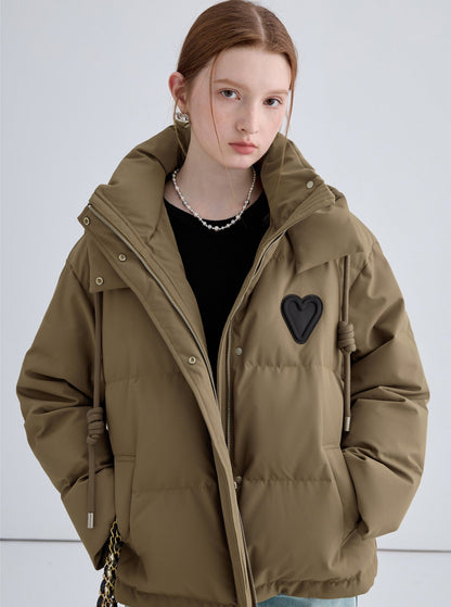 Embroidered logo hooded down jacket