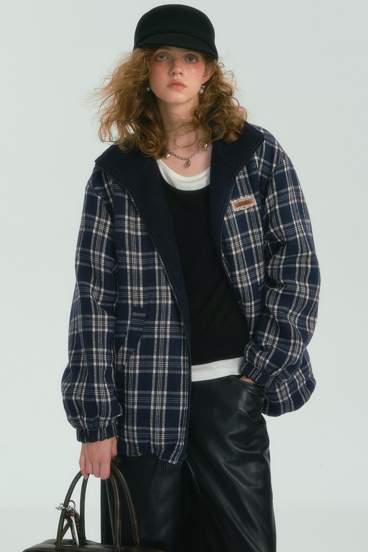 Double-Sided Plaid Fleece Jacket